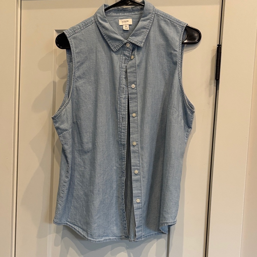 J. Crew Denim Sleeveless Button-Up Shirt